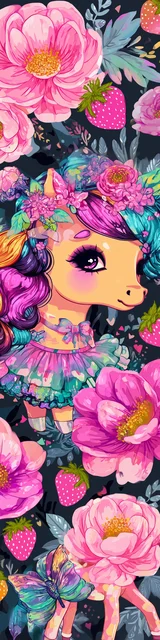 Free kawaii bookmark featuring kawaii horses with flowers